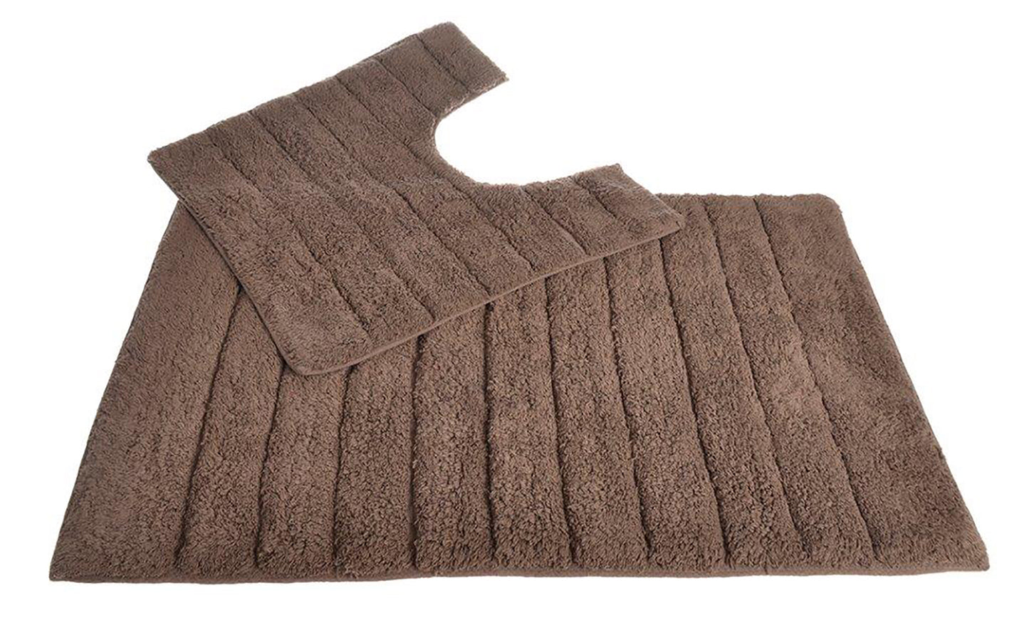 100% Cotton Two Piece Linear Rib Bath and Pedestal Mat in Mocha