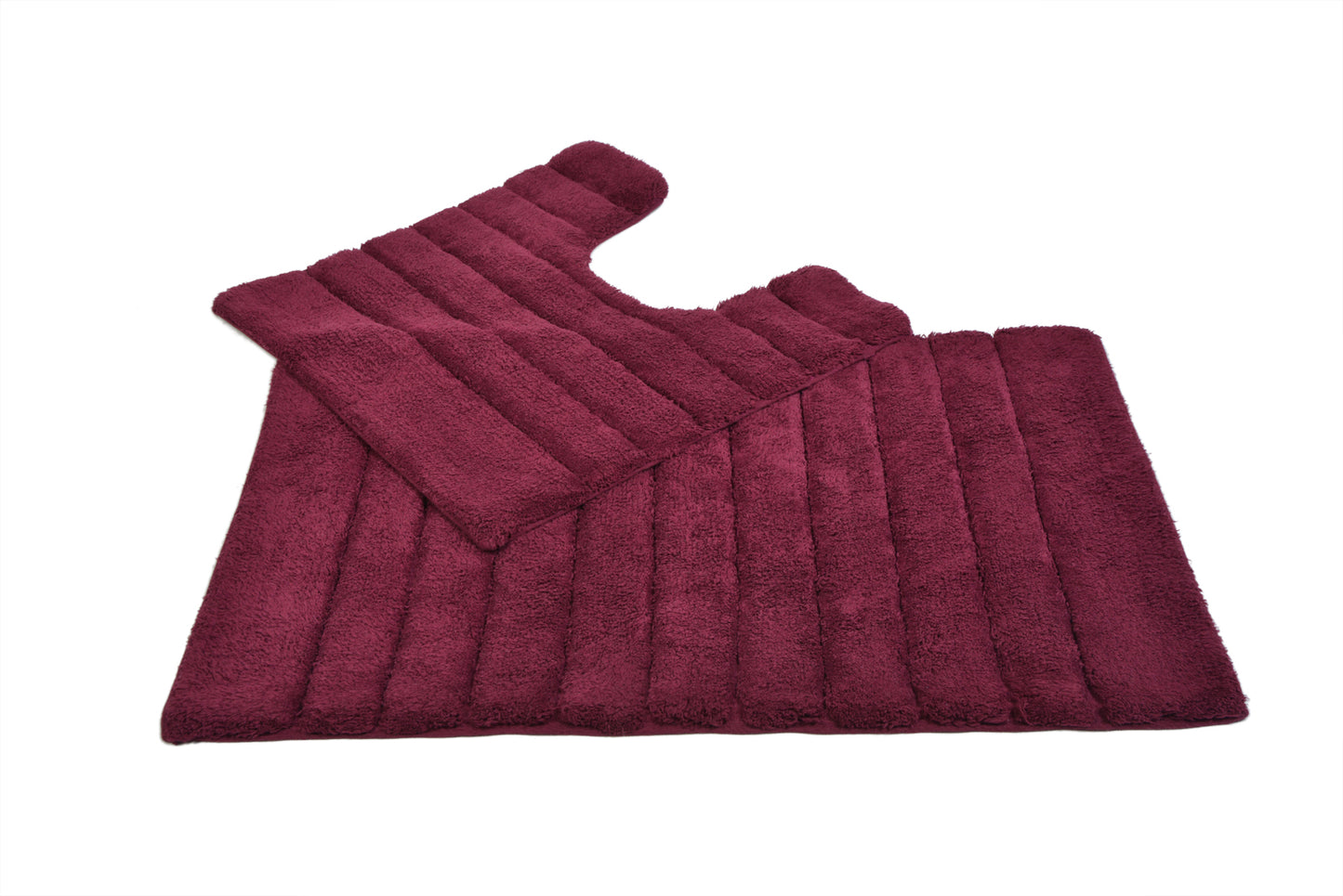 100% Cotton Two Piece Linear Rib Bath and Pedestal Mat in Beetroot