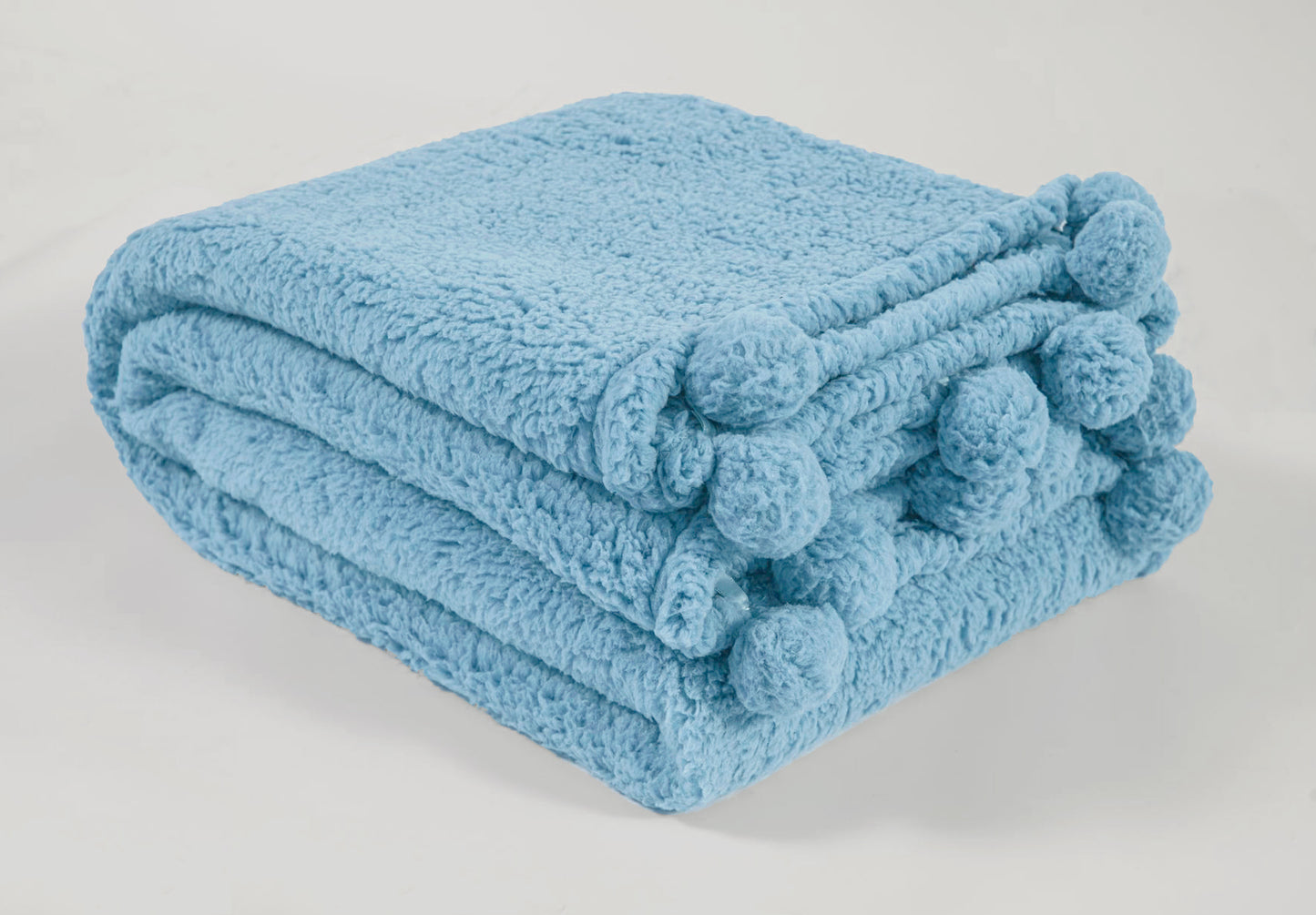 Soft Sherpa Pom Pom Throw in Blue
