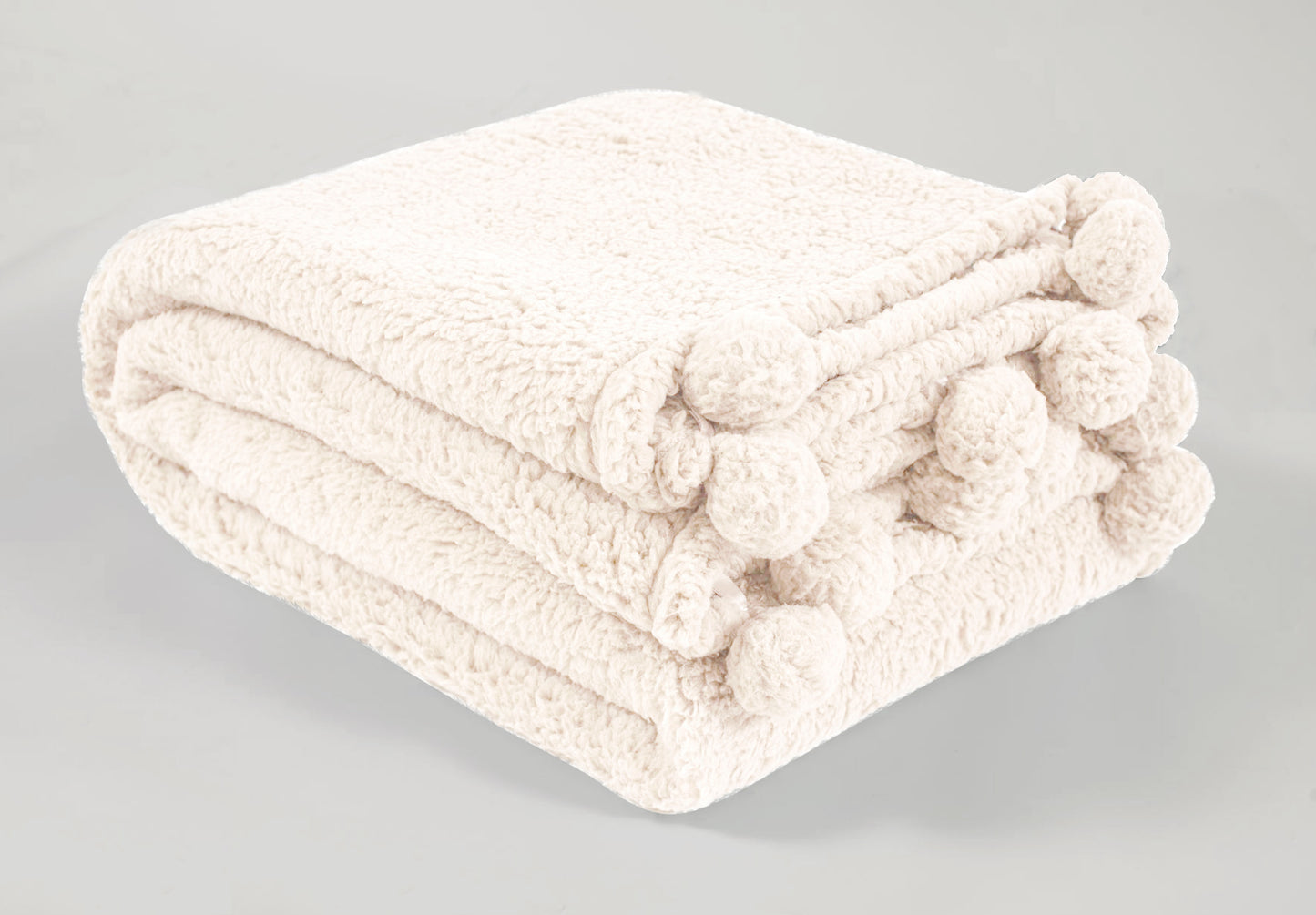 Soft Sherpa Pom Pom Throw in Ivory