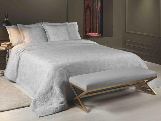 Cotton Rich Bedspread Jacquard Forest Design Silver Grey