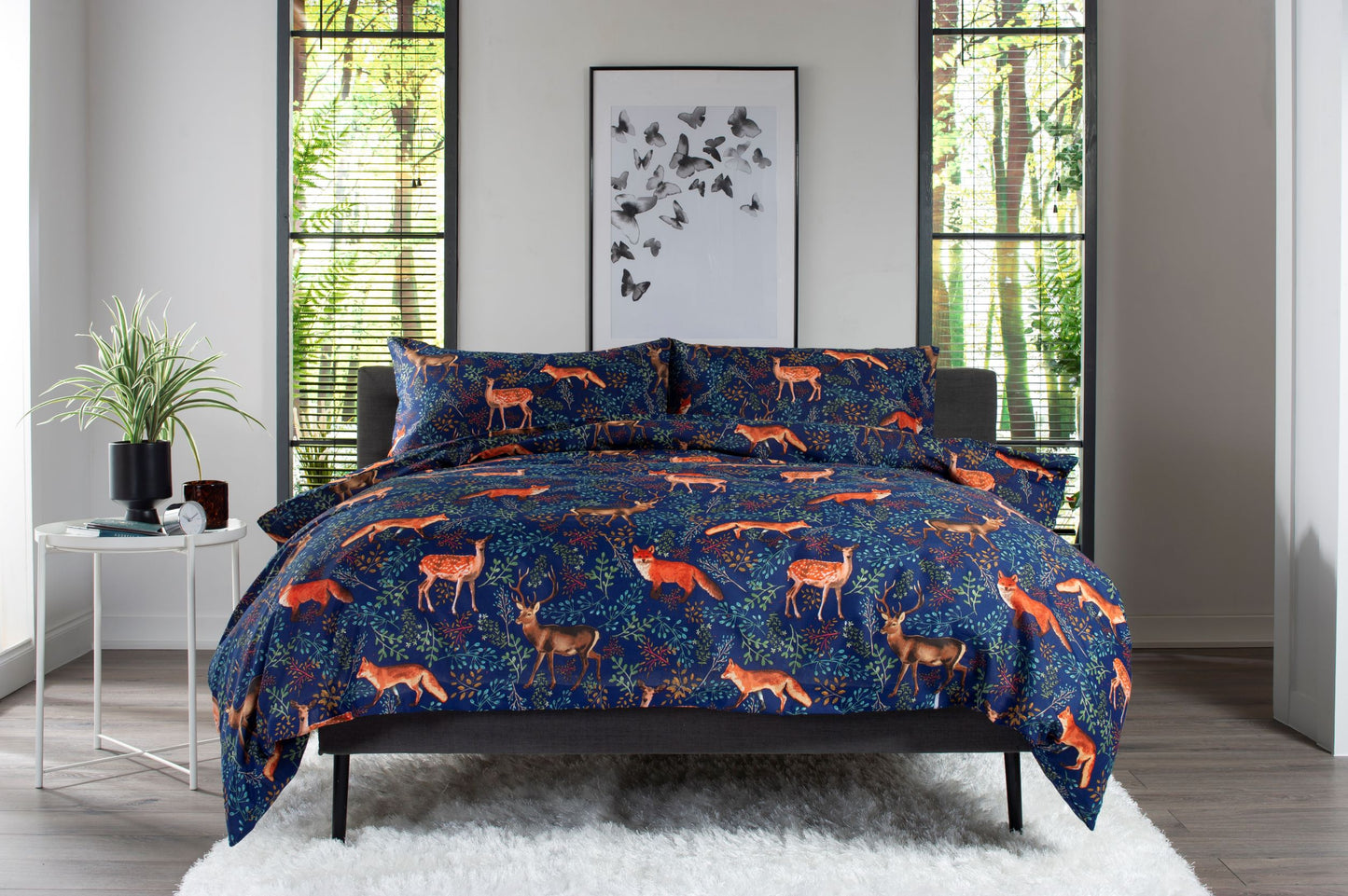 Fox & Deer Duvet Cover Set Navy Blue