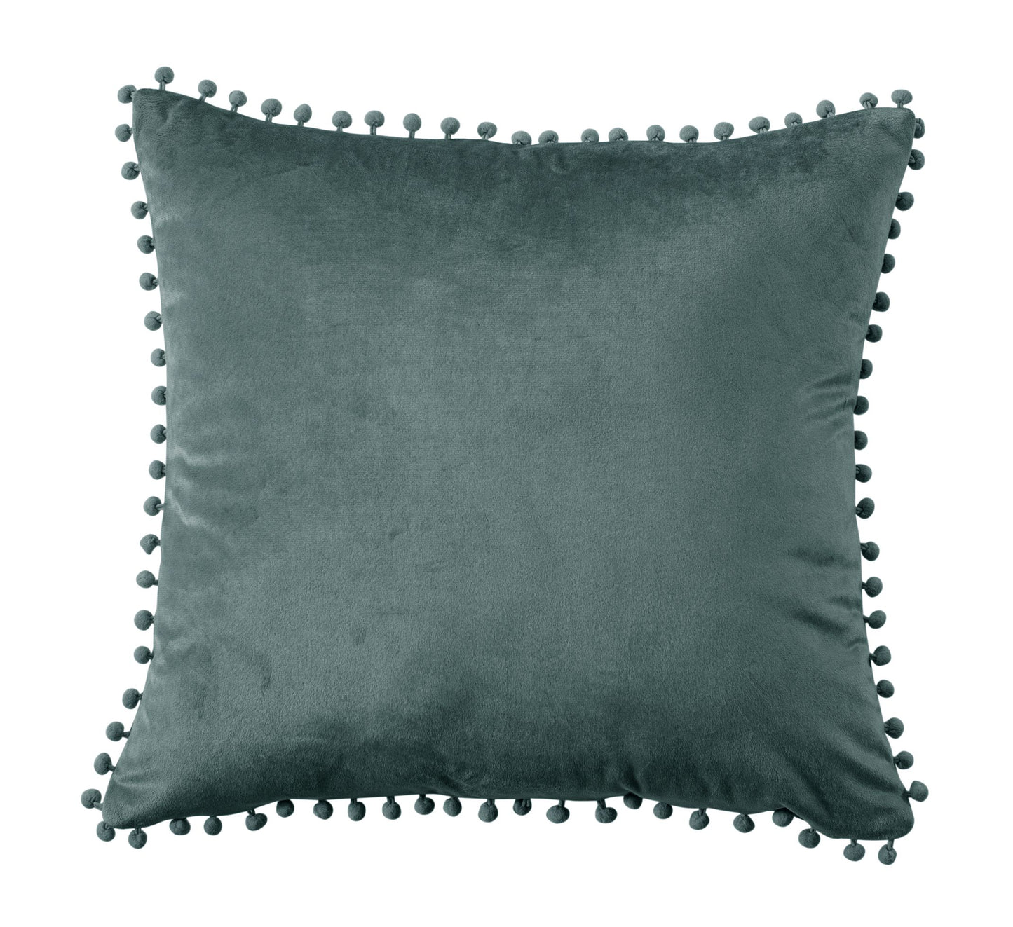 Soft Pom Pom French Velvet Cushion in Teal