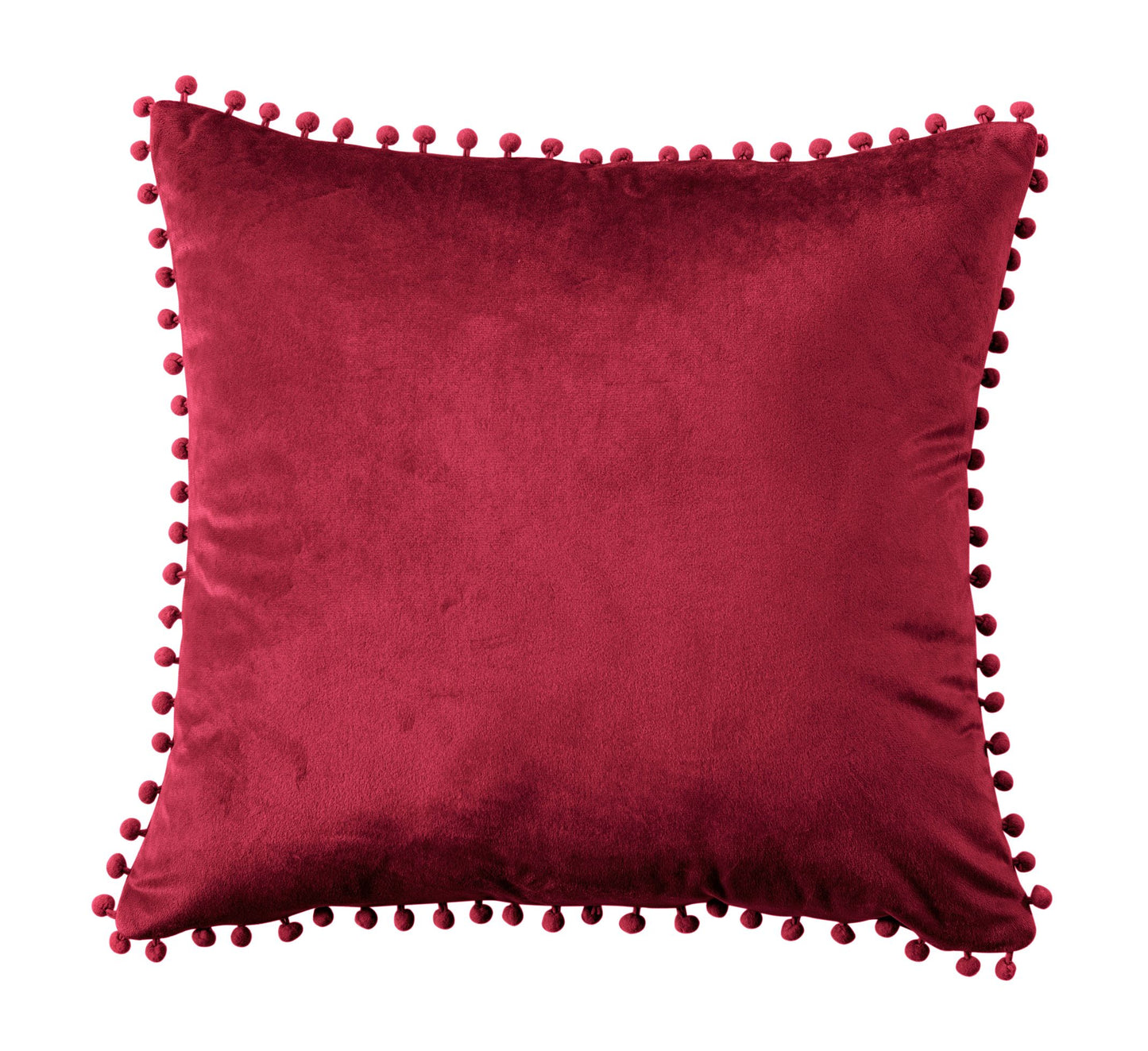 Soft Pom Pom French Velvet Cushion in Red