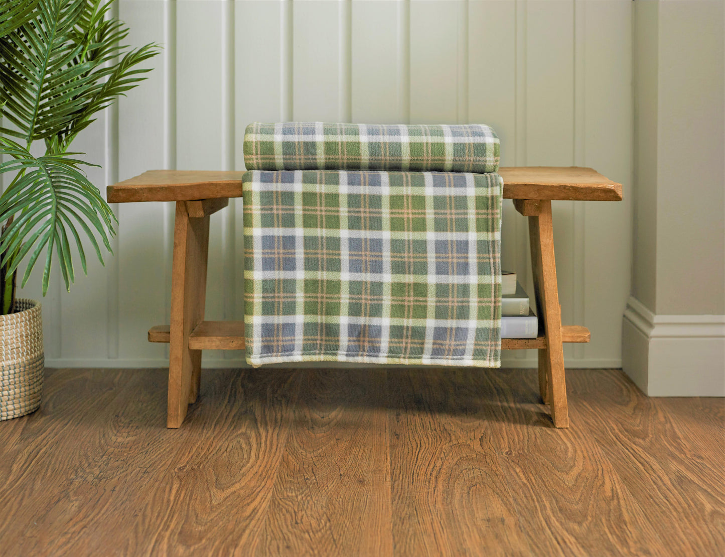 Snuggletouch Check Throw in Olive Green