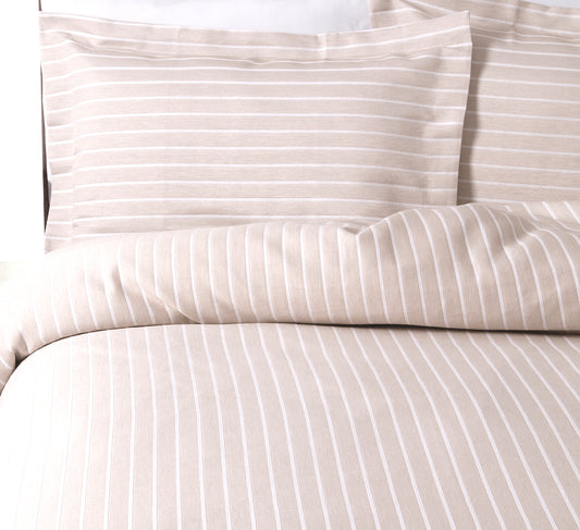 100% Cotton Stripe Design Duvet Cover in Linen & White