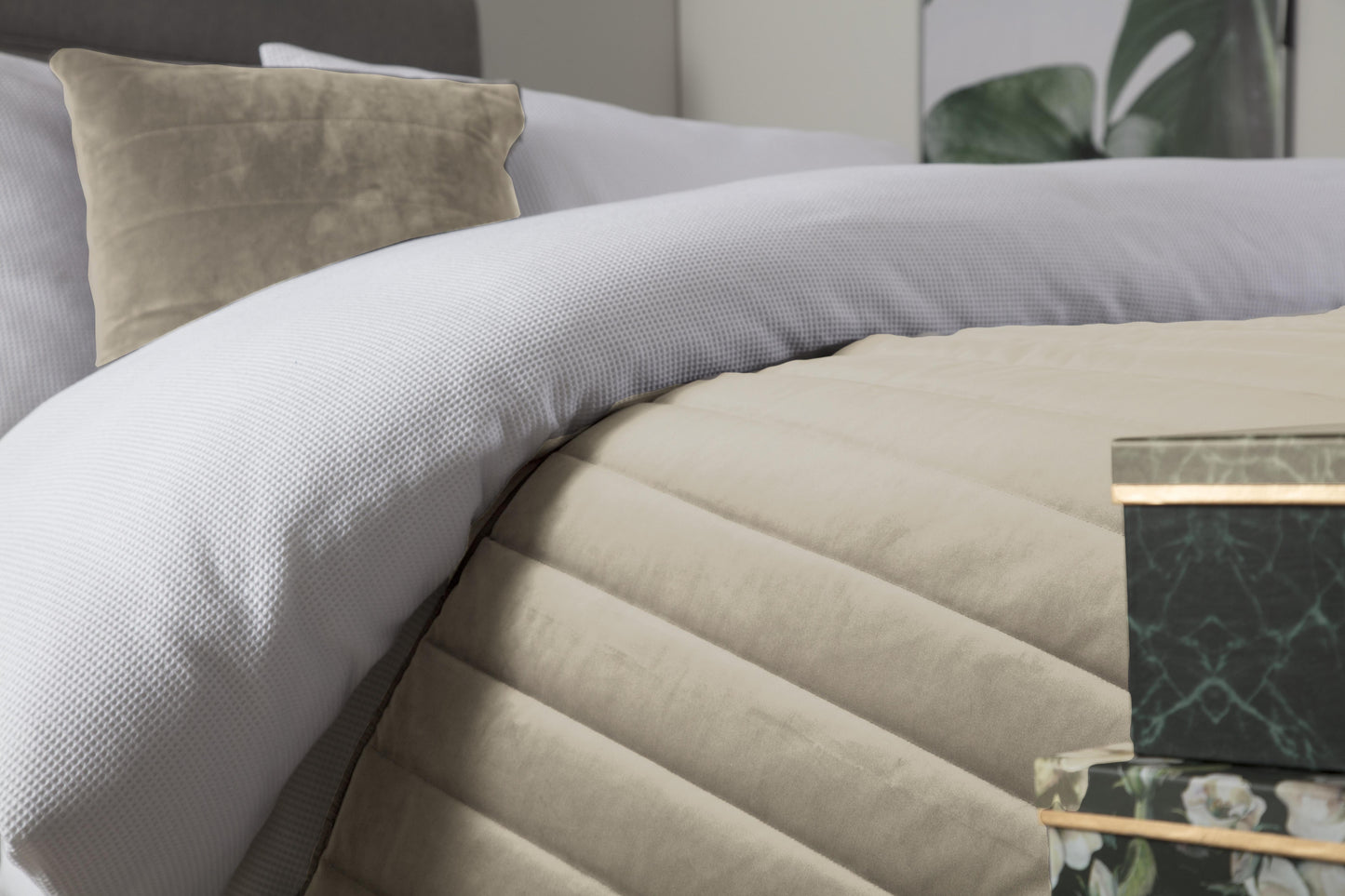 Quilted Faux Suede Bed Runner in Mink