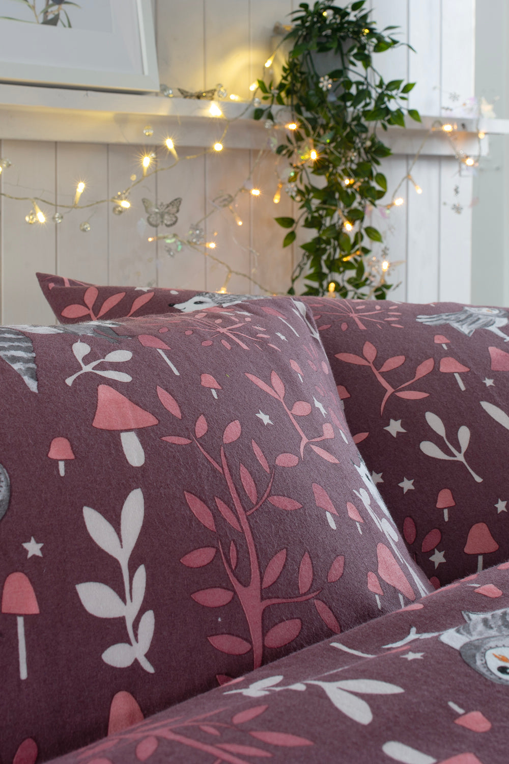 Brushed Cotton Woodland Toadstool Duvet Set in Plum Single Bed