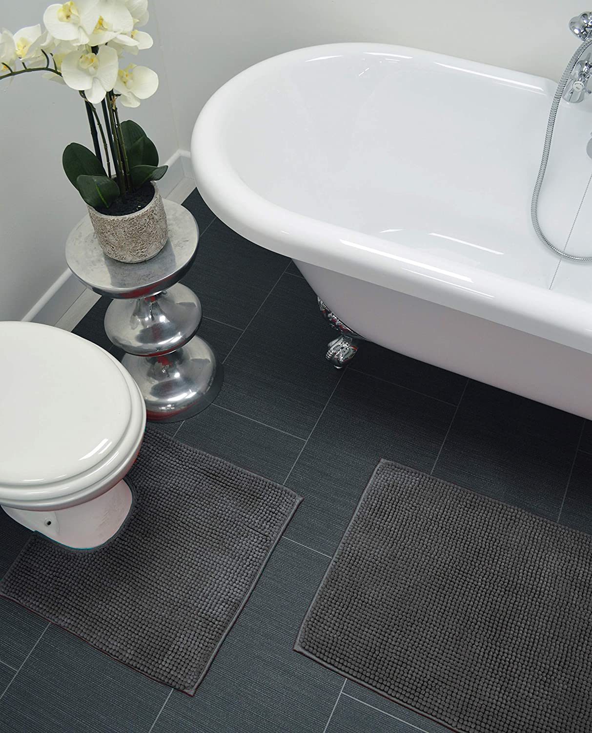 Supersoft Micro Chenille Bath Mat Set Charcoal Grey