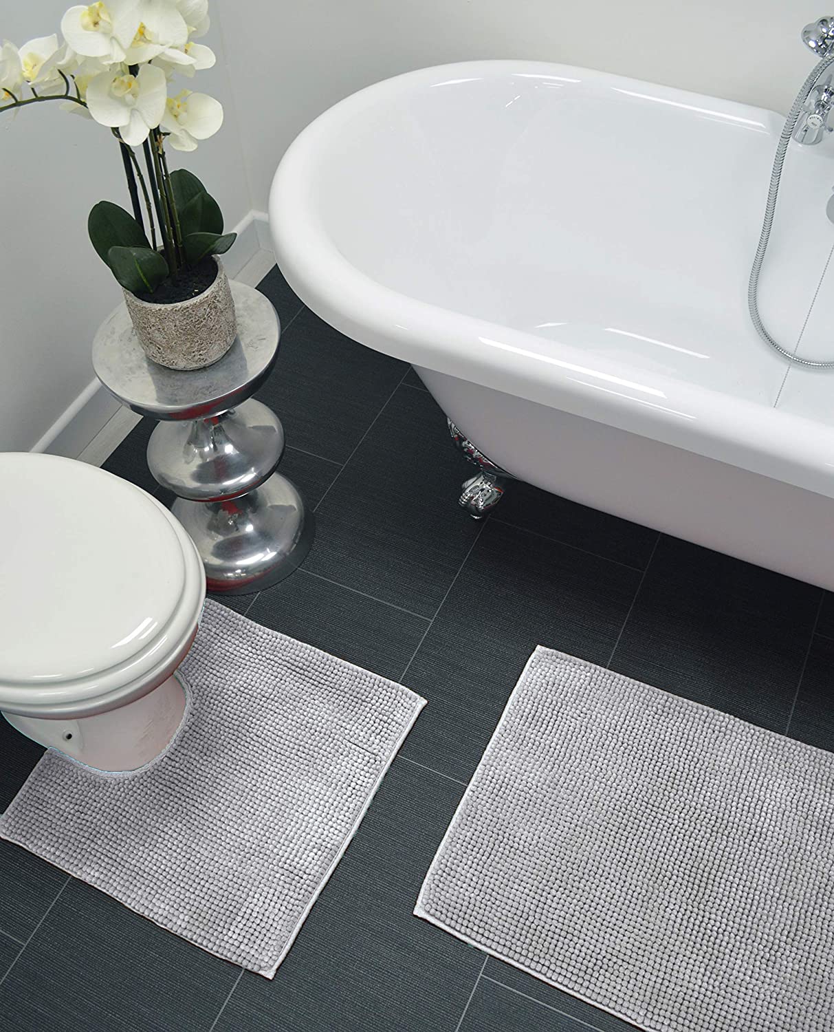 Supersoft Micro Chenille Bath Mat Set Dove Grey