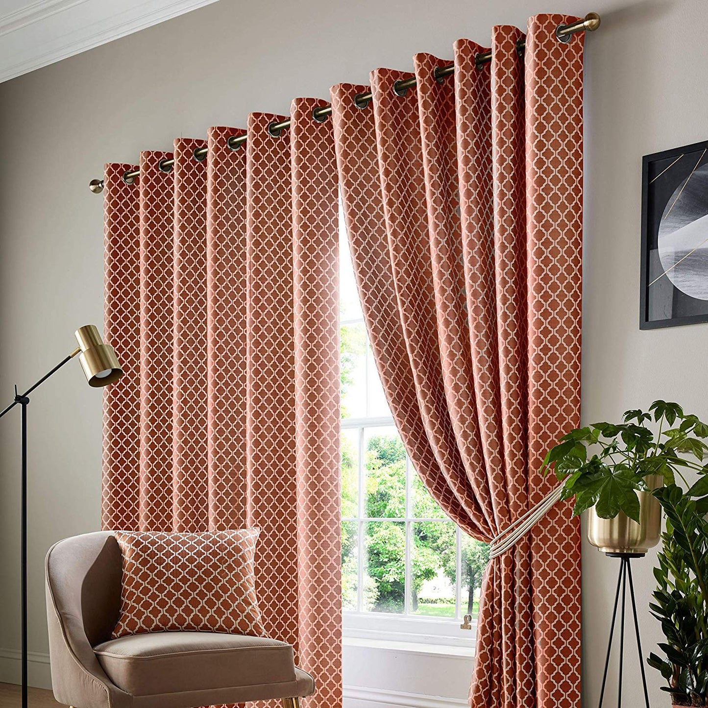 Burnt Orange Jacquard Eyelet Curtains