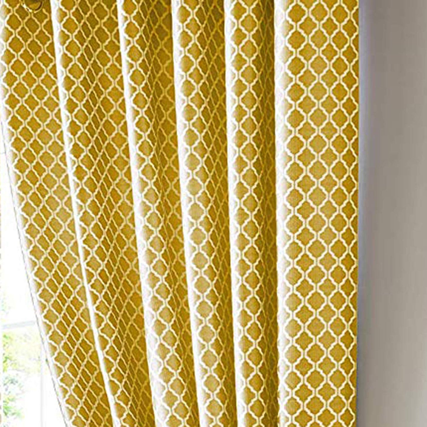 Ochre Yellow Jacquard Pencil Pleat Curtains