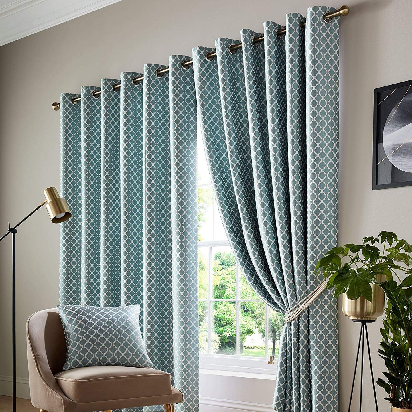 Teal Jacquard Eyelet Curtains