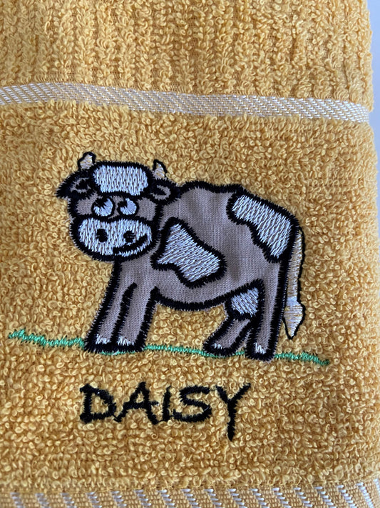 'Daisy' Cow Tea Kitchen Towel Mustard
