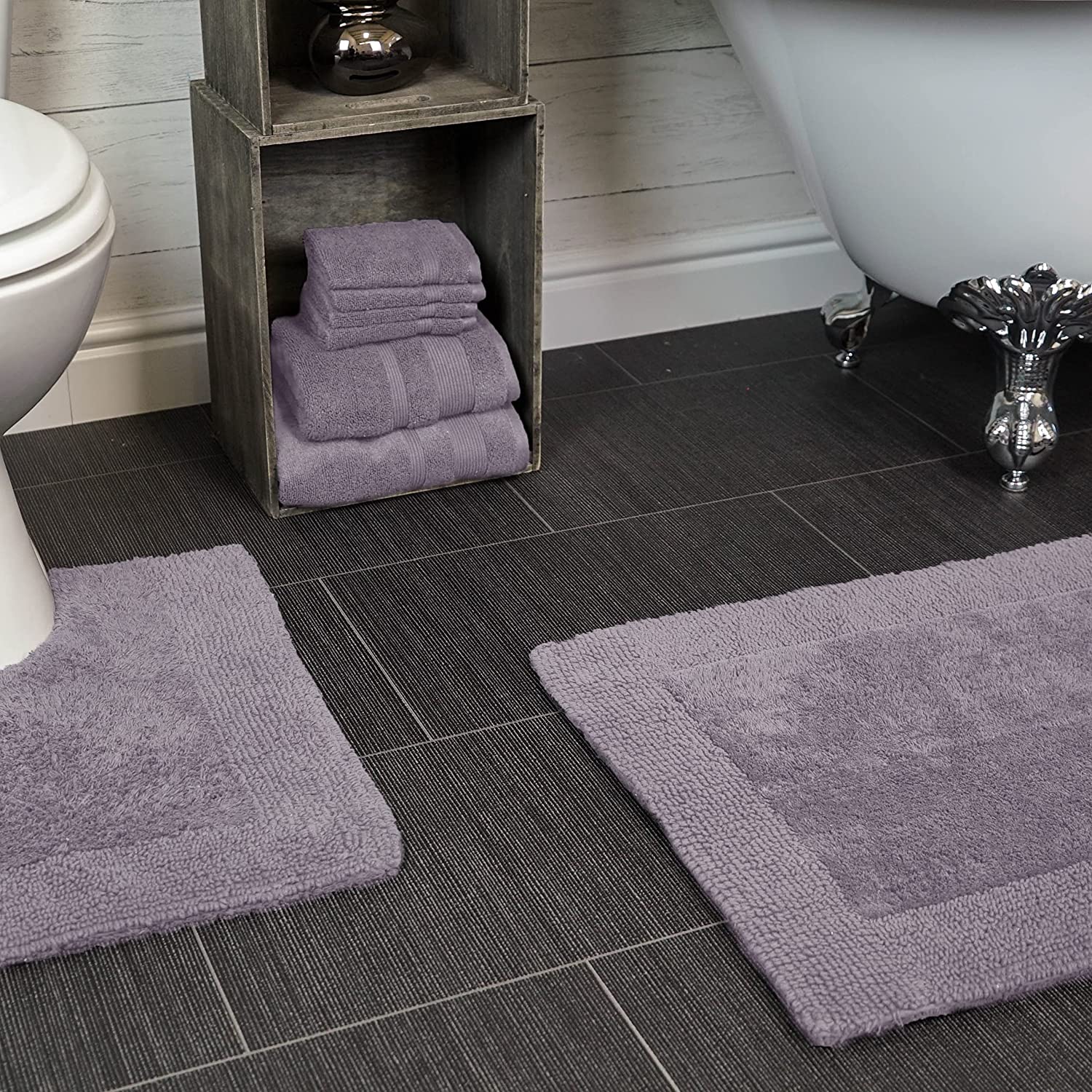 Reversible 2-Piece Bath Mat & Pedestal Mat Set - Super Soft 2200gsm Cotton