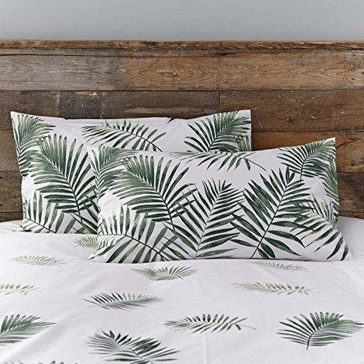 Stunning White & Green Reversible Fern Design Duvet Set