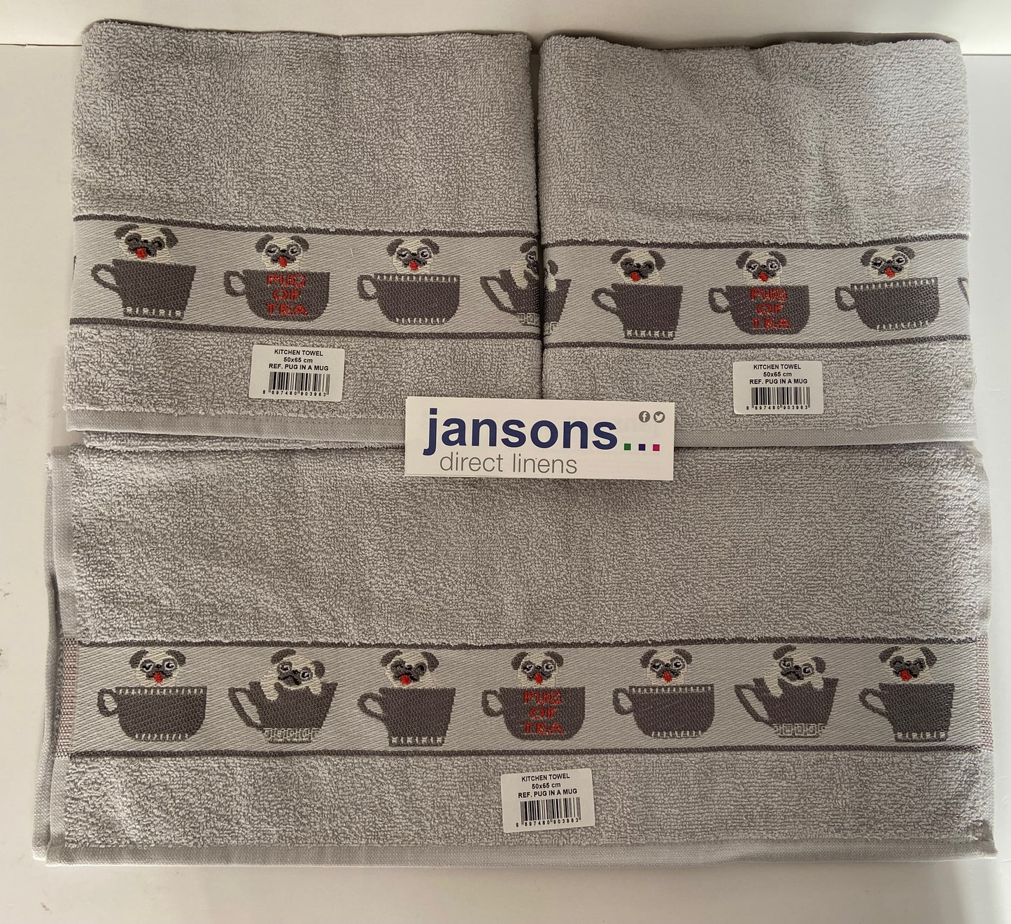 Pug In A Mug Kitchen Tea Towel in Silver