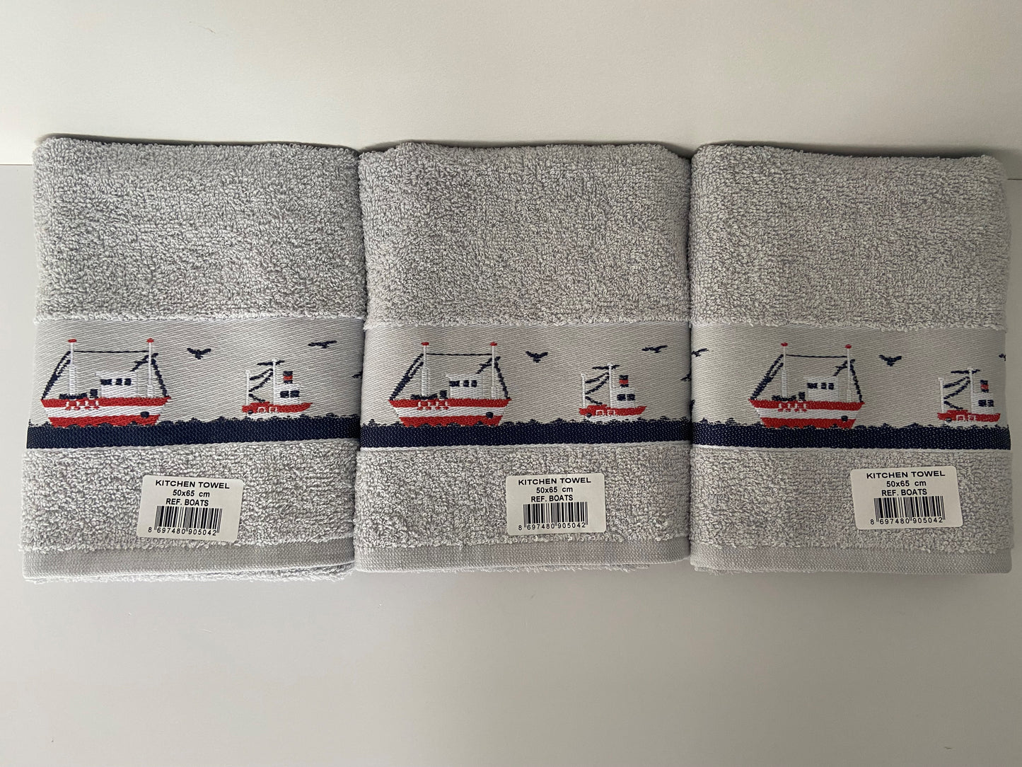 Tug Boat Design Kitchen Towel Grey