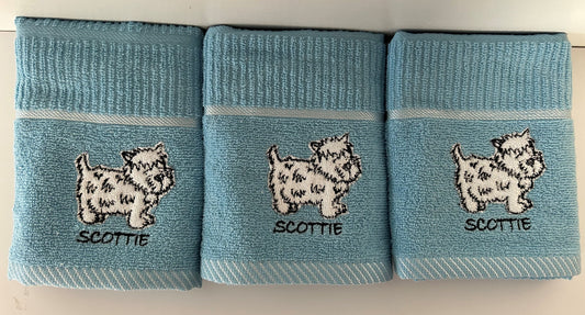 'Scottie' Dog Tea Kitchen Towel in Blue