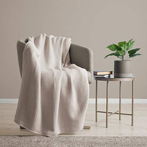 100% Cotton Waffle Weave Throw Blanket in Natural Beige