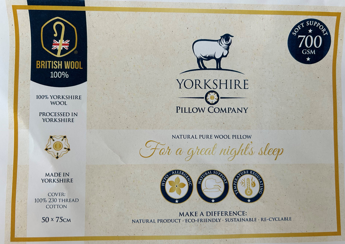 Wool Filled Pillow Firm 900GSM