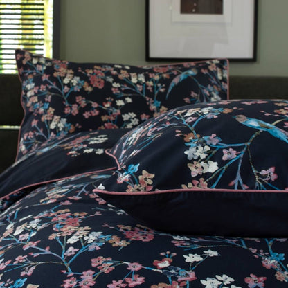 100% Cotton Dark Blue Bird & Floral Duvet Cove Set