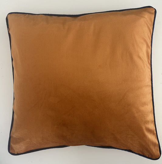 Soft Velvet Feel Orange with Navy Blue Piping Cushion Cover