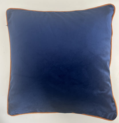 Soft Velvet Feel Navy Blue with Orange Piping Cushion Cover
