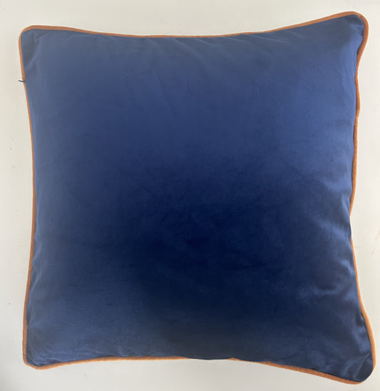 Soft Velvet Feel Navy Blue with Orange Piping Cushion Cover