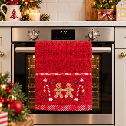 Christmas Gingerbread People Kitchen Towel in Red