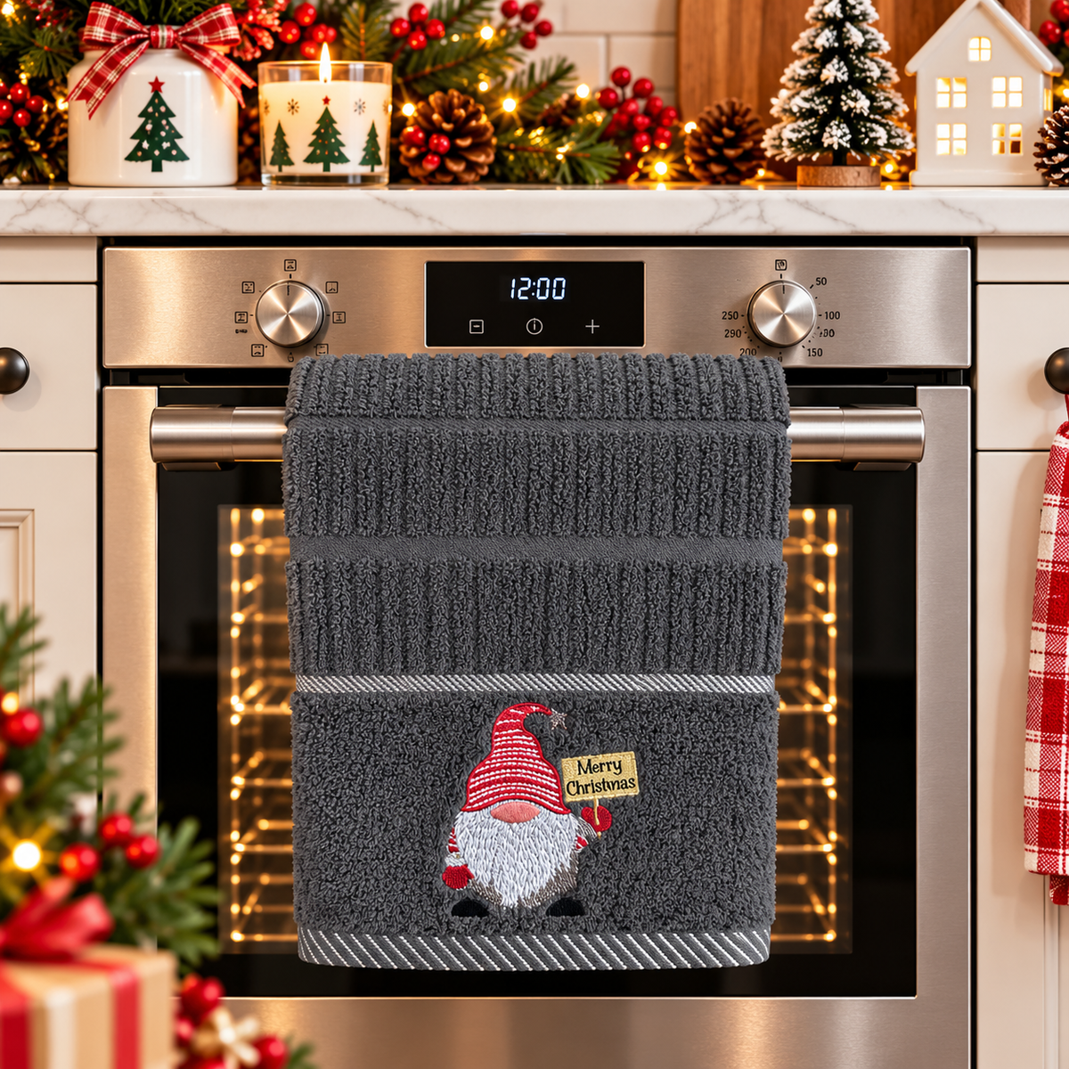Christmas Gonks Kitchen Towel in Grey