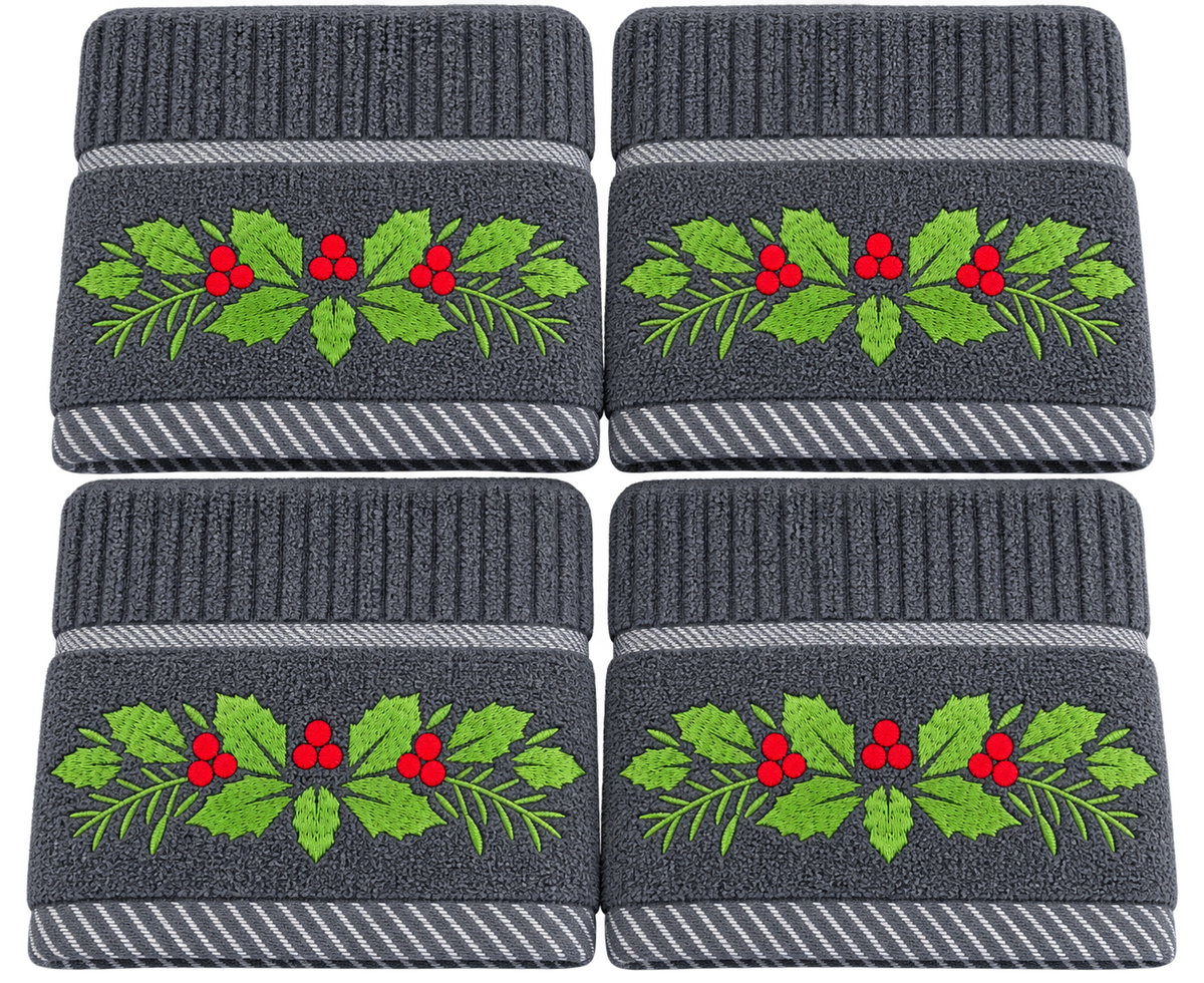 Christmas Holly & Ivy Design Kitchen Towel in Grey