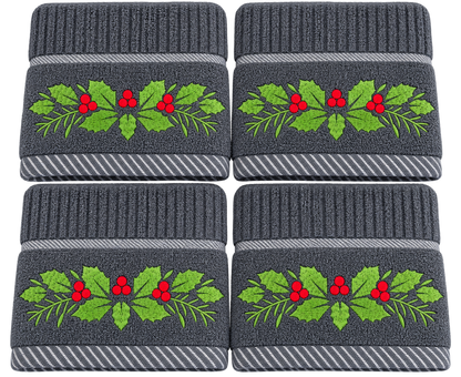 Christmas Holly & Ivy Design Kitchen Towel in Grey