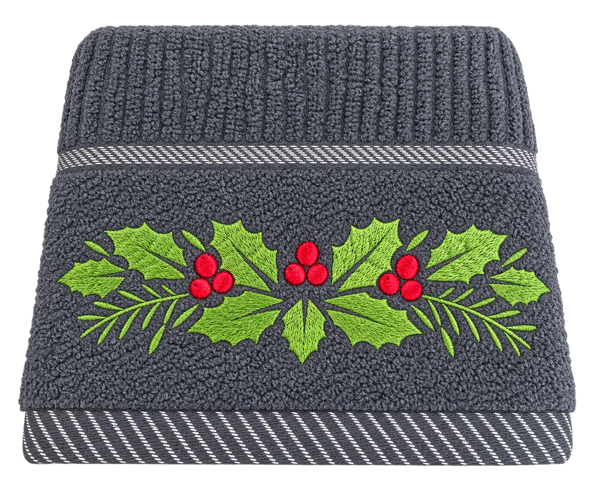 Christmas Holly & Ivy Design Kitchen Towel in Grey