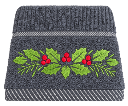 Christmas Holly & Ivy Design Kitchen Towel in Grey