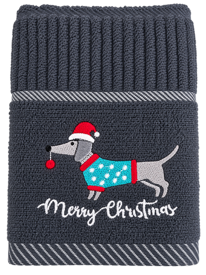 Christmas Dachshunds Kitchen Towel in Grey