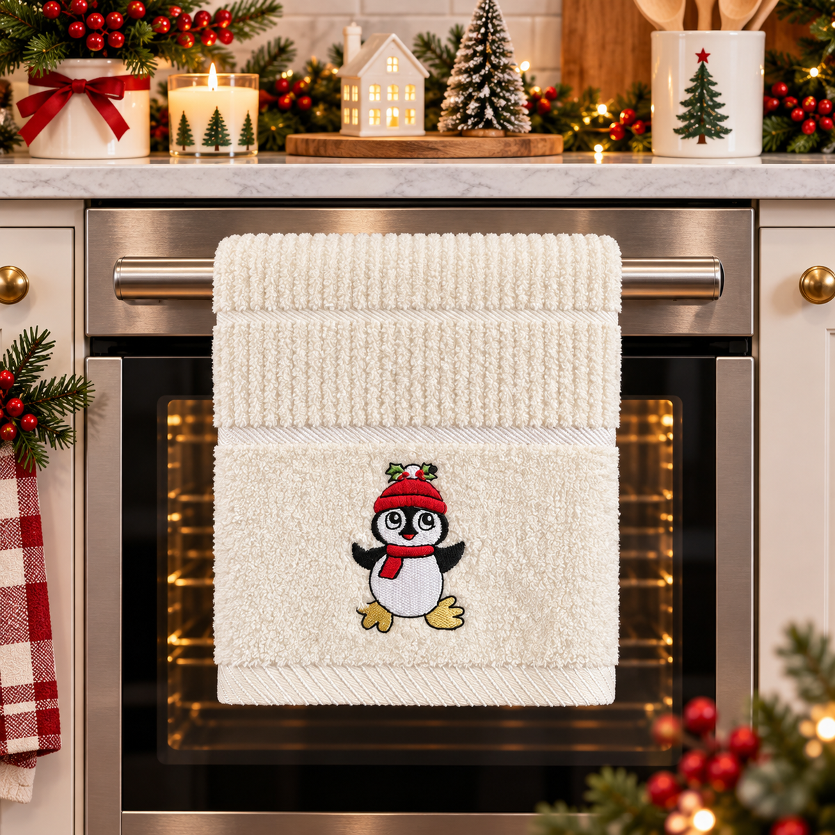 Christmas Penguin Kitchen Towel Cream