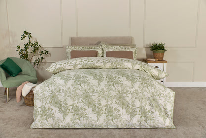 Cotton Rich Floral Duvet Cover Set in Sage Green