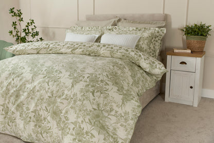 Cotton Rich Floral Duvet Cover Set in Sage Green