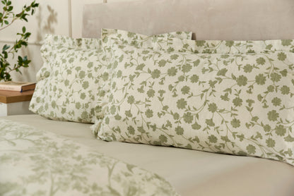 Cotton Rich Floral Duvet Cover Set in Sage Green