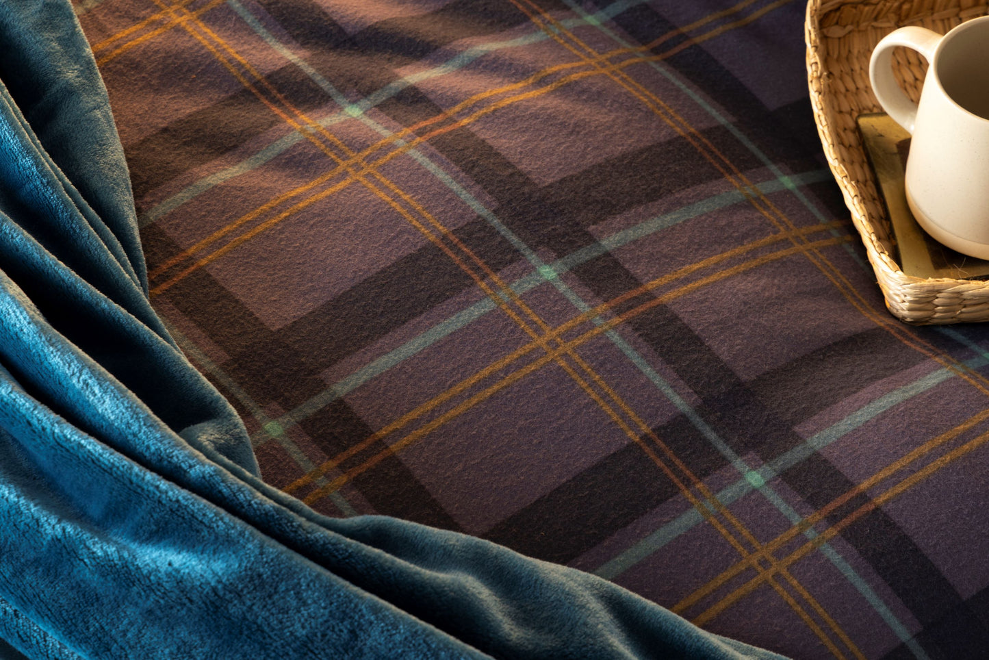 100% Brushed Cotton Check Duvet Set Navy
