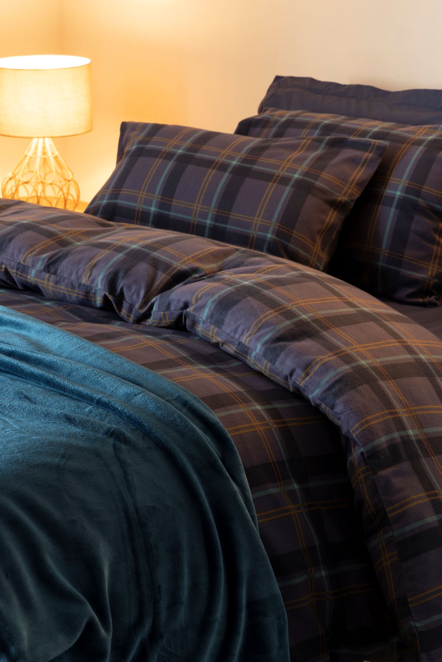 100% Brushed Cotton Check Duvet Set Navy