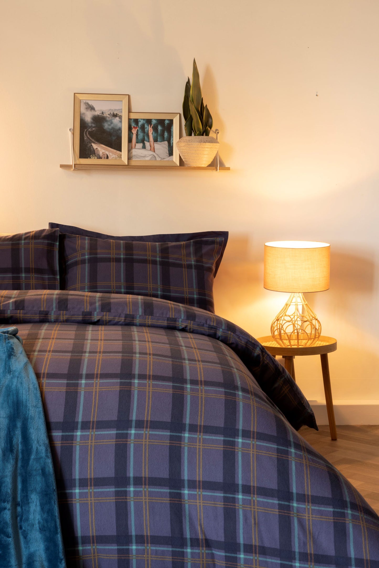 100% Brushed Cotton Check Duvet Set Navy