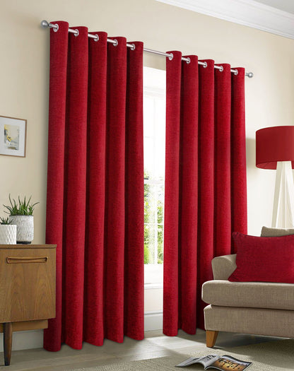 Amberley Chenille Look Thermal Lined Eyelet Curtains Wine