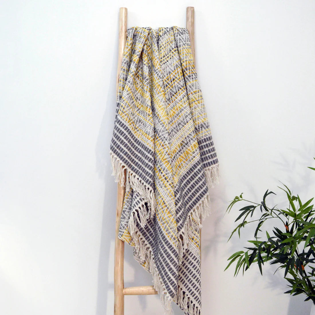 Arizona Zig Zag Throw in Mustard  & Grey with Tassles