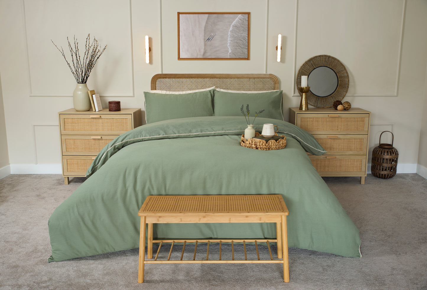 Stunning Textured Cotton Duvet Set in Sage Green