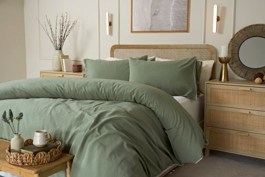 Stunning Textured Cotton Duvet Set in Sage Green