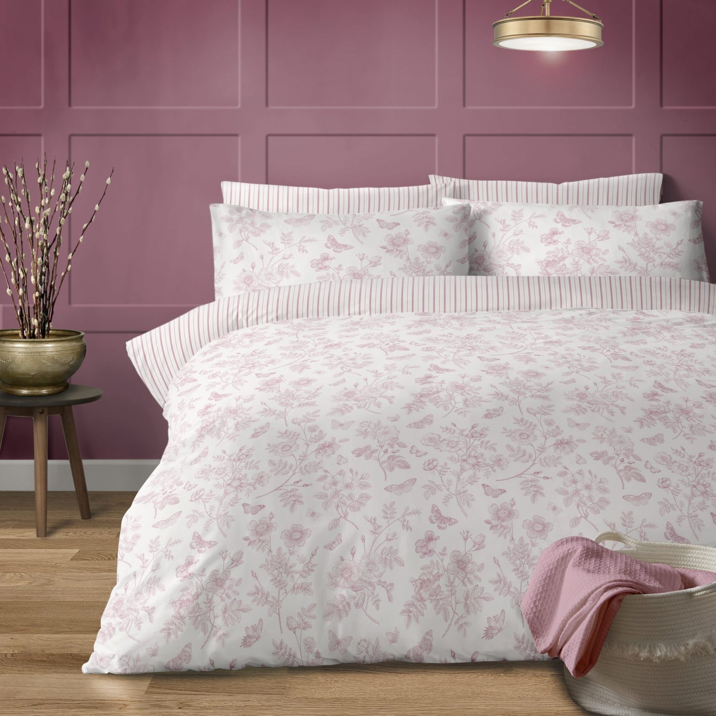 Floral & Butterfly Design Duvet Cover Set Pink