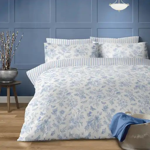 Floral & Butterfly Design Duvet Cover Set Blue