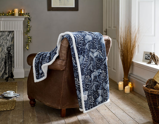 Supersoft Sherpa Reverse Woodland Animals Navy Blue
